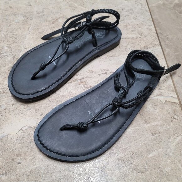 NEW Free People Caroline Cali Sandals Black Leather Braided Ankle Strap 8 - Picture 2 of 6